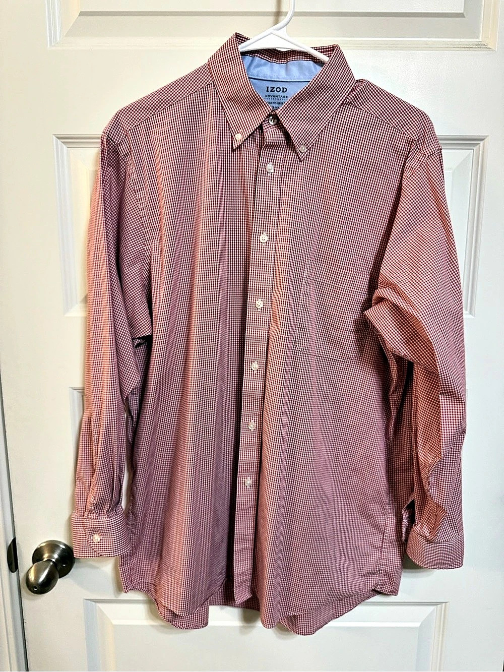 IZOD Advantage Performance Gingham Button Down in Red & White Large Like New